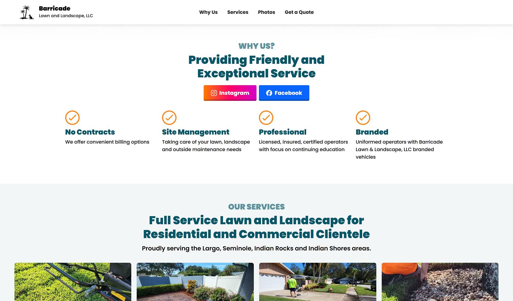 A screenshot from the Barricade Lawn and Landscape website